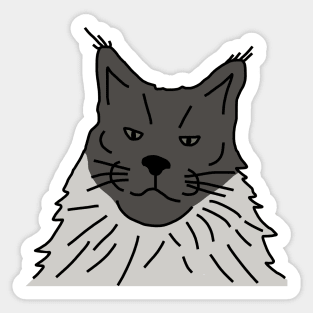 Grey Maine Coon Cat Line Drawing Sticker